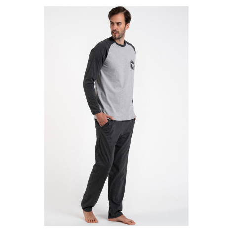 Pánske pyžamo Italian Fashion Morten - dlhé z bavlny Sivo-tmavosivá