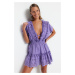 Trendyol Lilac Mini väzba vyšívané plážové šaty zo 100% bavlny