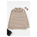 Trendyol Curve Beige*001 Striped Oversize/Wide Pattern Thessaloniki Polo Collar Knitted Plus Siz