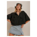 Trend Alaçatı Stili Women's Black Crop Poplin Shirt with Envelope Pocket