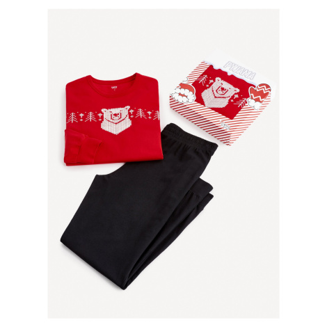 Čierno-červené pánske vzorované pyžamo v darčekovom balení Celio
