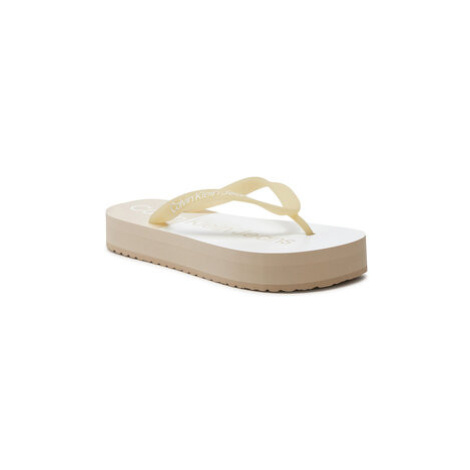 Calvin Klein Jeans Žabky Beach Sandal Flatform Monologo YW0YW01617 Écru