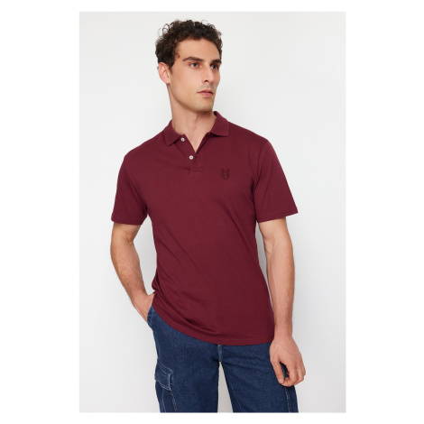 Trendyol Claret Red Regular/Normal Cut Deer Patterned Polo Neck T-shirt