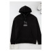 Trendyol Black Oversize Fluffy Animal Print Hooded Cotton Sweatshirt