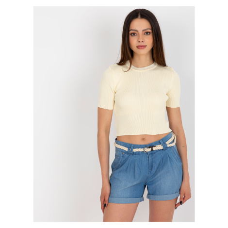 Krémový crop top s žebrovaným střihem JEDNA