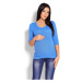 Tehotenský modrý vypasovaný sveter s 3/4 rukávmi