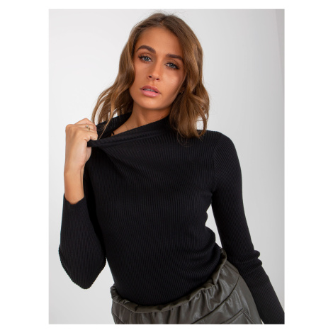 Lady's black ribbed sweater with turtleneck