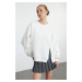 Trendyol Ecru Slit Detailed Oversize/Wide Fit Knitted Sweatshirt