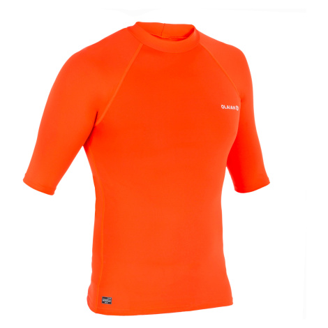 Pánske tričko Top 100 proti UV žiareniu s krátkym rukávom na surf oranžové OLAIAN