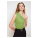 Trendyol Apple Green Fitted Asymmetric Neck Elastic Snaps Knitted Bodysuit