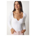 Happiness İstanbul Women's White Square Neck Knitwear Blouse