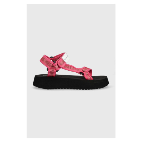 Sandále Calvin Klein Jeans PREFRESATO SANDAL WEBBING XRAY dámske, ružová farba, na platforme, YW