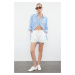 Trendyol White Pleated Hem Fold High Waist Denim Shorts