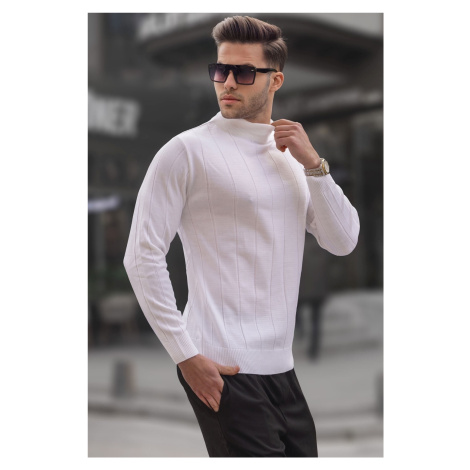 Madmext Ecru Slim Fit Half Turtleneck Striped Anti-Pilling Men's Knitwear Sweater 6344