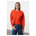 Trendyol Red Wide Pattern Basic Premium Yarn/Special Yarn Knitwear Sweater