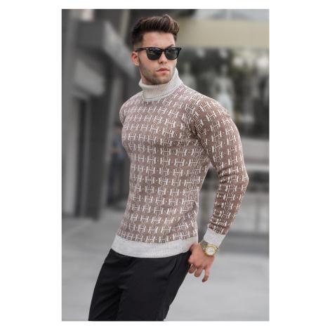 Madmext Stone Color Patterned Turtleneck Knitwear Sweater 5768