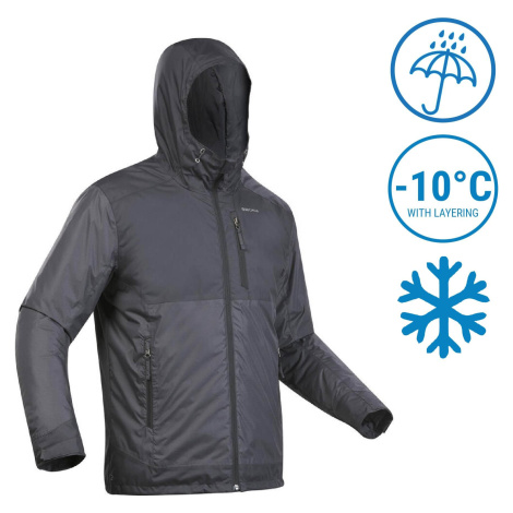 Pánska nepremokavá zimná bunda na turistiku SH500 do -10 °C zeleno-čierna QUECHUA