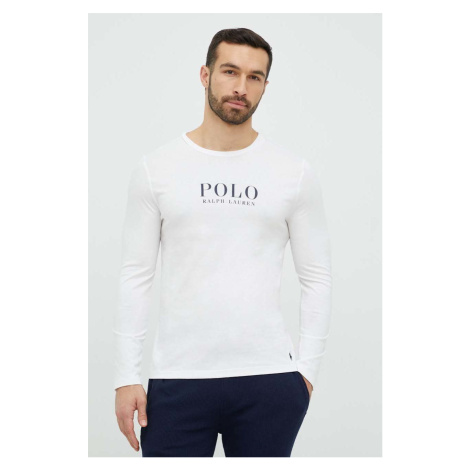 Bavlnené tričko s dlhým rukávom Polo Ralph Lauren biela farba, s potlačou