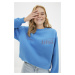 Trendyol Blue Crew Neck Basic Fit Printed Fleece Inside Knitted Sweatshirt