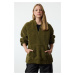 Trendyol Khaki Zippered Hooded Oversize/Wide Fit Plush Knitted Sweatshirt