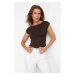 Trendyol Brown Fitted Bateau Neck Stretchy Snap Fastener Knitted Bodysuit