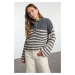 Trendyol Anthracite Ganesh Pattern Crew Neck Striped Knitwear Sweater