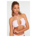 Trendyol White-Pink Gingham Patterned Textured Tie Detail Bikini Top