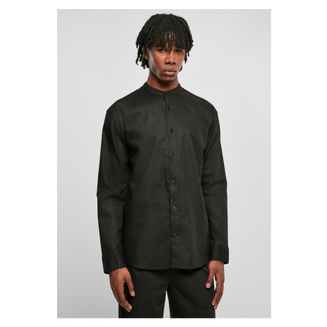 Cotton linen shirt with stand-up collar black