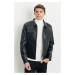 ALTINYILDIZ CLASSICS Men's Black Standard Fit Normal Cut Baby Collar 100% Genuine Leather Coat