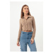 Lafaba Women's Mink Button Short Knitted Blouse