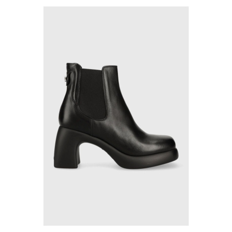 Kožené topánky chelsea Karl Lagerfeld ASTRAGON dámske, čierna farba, na podpätku, KL33840