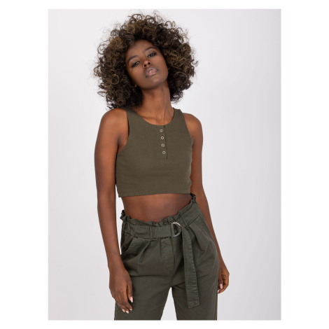 KHAKI CROP TOP S GOMBÍKMI RILEY -RV-TP-7528.11X-KHAKI Rue Paris