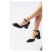 Mio Gusto Anna Black Color Flat Toe Thick Heel Women Ankle Band Heeled Shoes