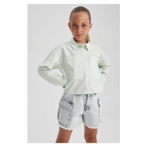 DEFACTO Girls Crop Poplin Long Sleeve Shirt