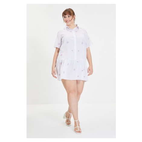 Trendyol White Shirt Collar Embroidered Dress