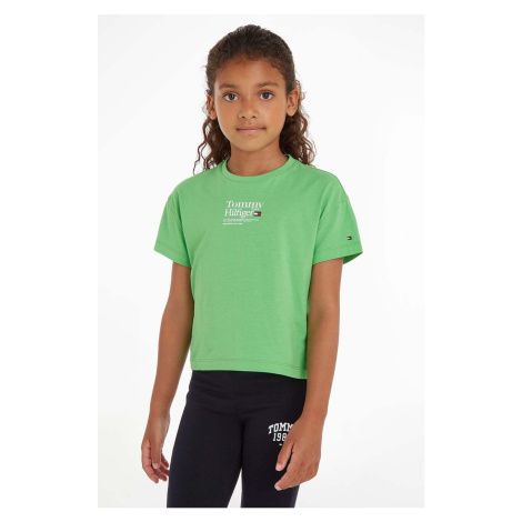 Detské bavlnené tričko Tommy Hilfiger zelená farba