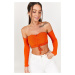 armonika Women's Orange Front Gathered Long Sleeve Bustier