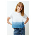 Trendyol Blue 100% Cotton Gradient Transition Comfortable Fit/Crop Knitted T-Shirt