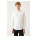 Avva Men's White Buttoned Collar Basic 100% Cotton Slim Fit Shirt