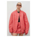 Kožená bunda bomber Remain dámska, ružová farba, prechodná, oversize