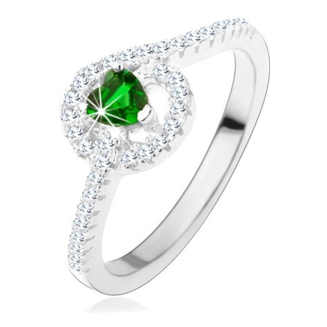 Zásnubný strieborný prsteň 925, zelené zirkónové srdiečko, trblietavé línie - Veľkosť: 54 mm