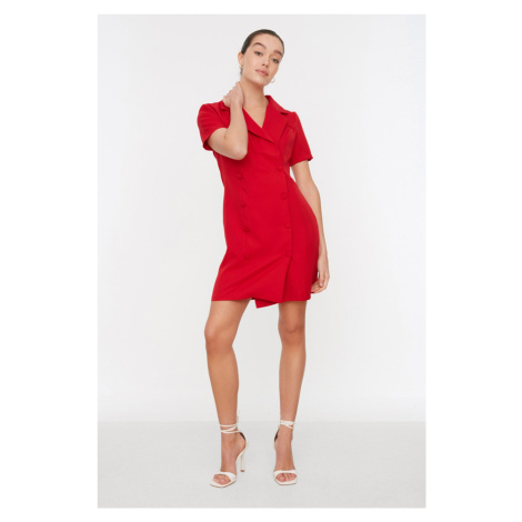 Trendyol červená bunda mini tkané šaty na gombíky detailné tkané šaty