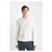 DEFACTO White Regular Fit Polo Neck Jacquard Knitwear Sweatshirt