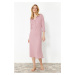 Trendyol Dusty Rose Button and Slit Detailed Ribbed Knitted Nightgown