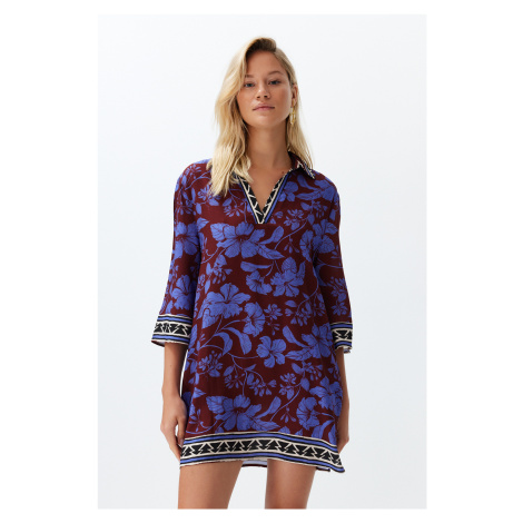 Trendyol Floral Pattern Wide Fit Mini Woven Beach Dress