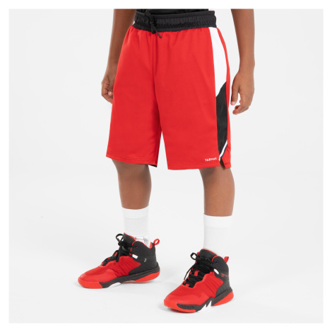 Detské obojstranné basketbalové šortky SH500R čierno-červené TARMAK