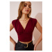 Happiness İstanbul Women's Burgundy Deep V Neck Crop Sandy Knitted Blouse