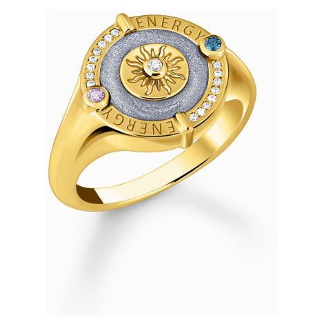 Thomas Sabo TR2449-974-1-56 Gold-plated signet prstýnek with sun symbol and small stones