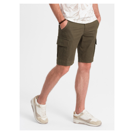 Ombre One-color men's shorts with cargo pockets - dark olive