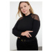 Trendyol Curve Black High Collar Lace Knitted Plus Size Blouse